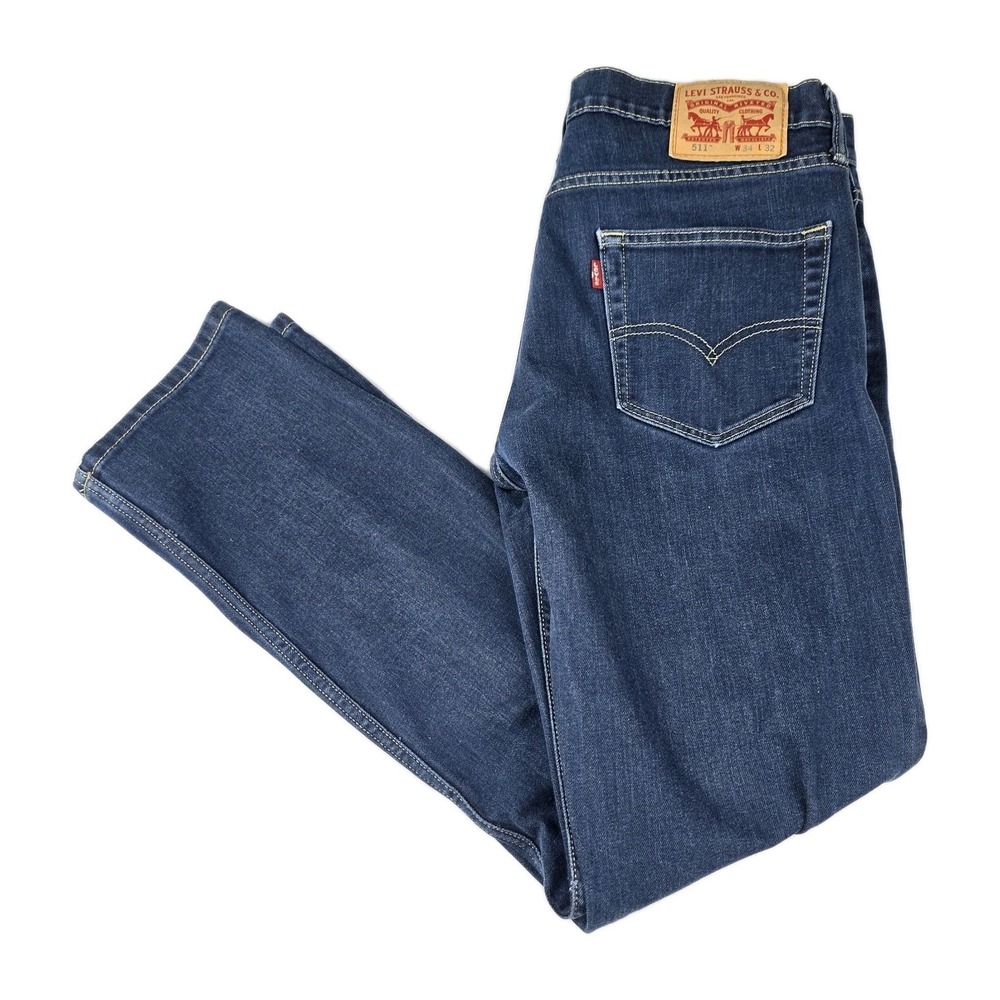 Levis‎ 511 Jeans Mens 34x31 Blue Denim Dark Wash Straight Leg Dark wash